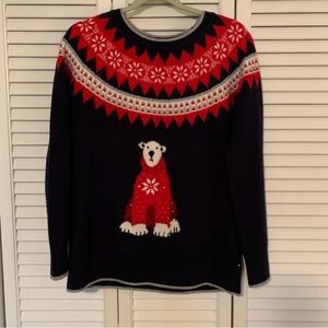 Tommy Hilfiger Red and Navy Blue Polar Bear Fair Isle Sweater